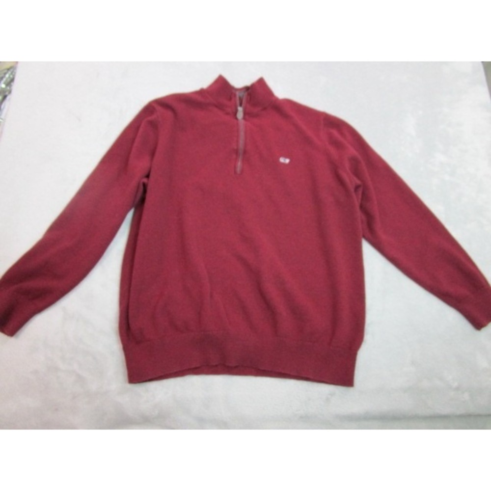 Vineyard Vines 1/4 Zip Sweater Mens Large Red Cotton Cashmere Pullover